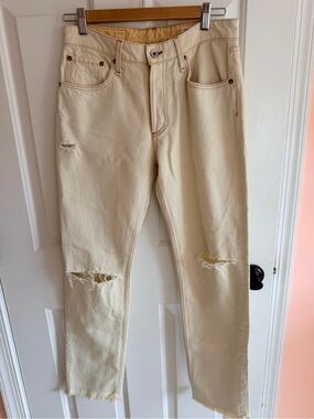 Rag & Bone Rosa Mid Rise Distressed Cream Jeans